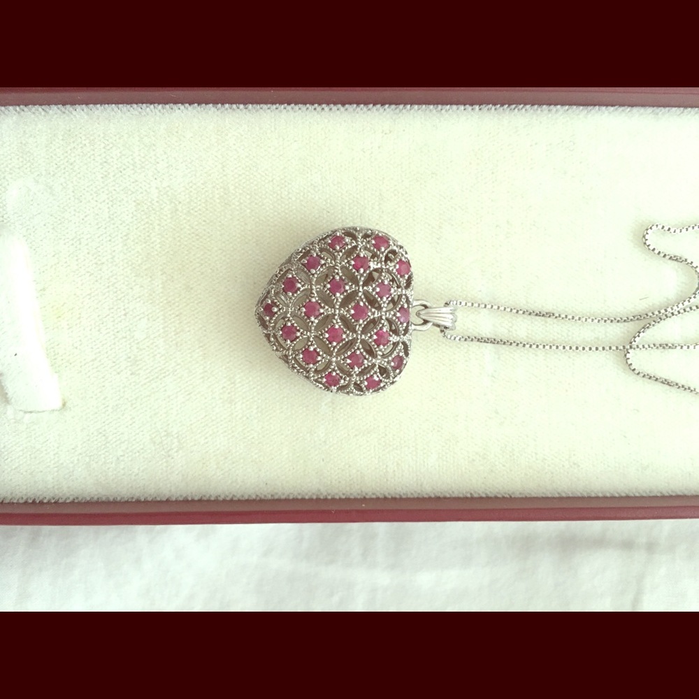 SOLD .925 sterling silver necklace w/ruby heart pendant